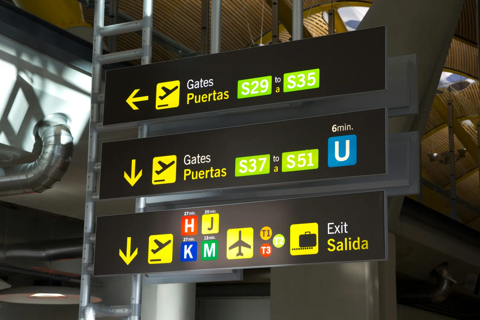 Sign at an airport showing gate numbers